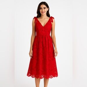 NWT Layered With Love Dixie Lace V-Neck Sleeveless Tie Shoulder Scallop Dress